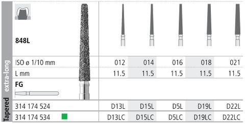 INTENSIV DIAMOND BUR D5L CRSE (848L-016) FG/6