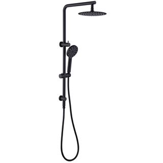 Pavia Twin Shower On Rail 250mm Shower Head Round Matte Black