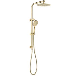 Pavia Twin Shower On Rail 250mm Shower Head Round Brushed Gold