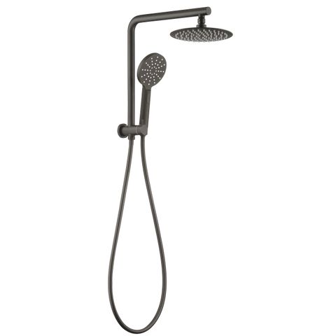 Vetto 200mm Gun Metal Twin Shower Half Rail Top Inlet Round