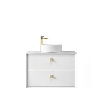 Boston 750mm Satin White Wall Hung Vanity with Mont Blanc Top 10TH