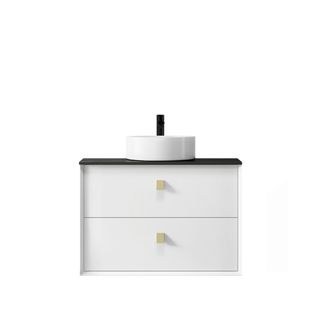 Boston 750mm Satin White Wall Hung Vanity with Empire Black Top 12TH