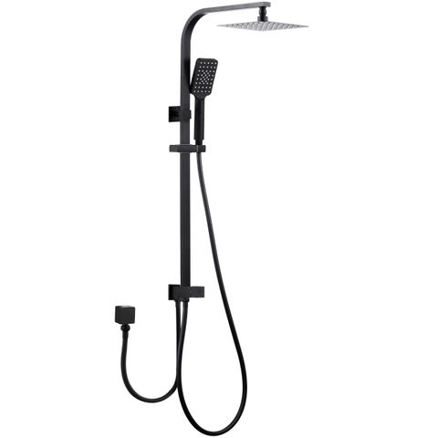 Zevio / Oskar  200mm Matte Black Twin Shower On Rail Bottom Inlet Square