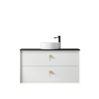 Boston 900mm Satin White Wall Hung Vanity with Empire Black Top 10TH