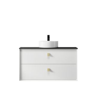 Boston 900mm Satin White Wall Hung Vanity with Empire Black Top 12TH