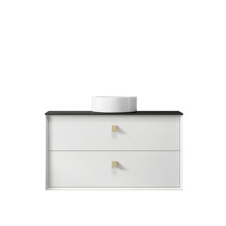 Boston 900mm Satin White Wall Hung Vanity with Empire Black Top NTH
