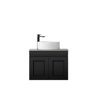 Hampton Mark II 600mm Satin Black Wall Hung Vanity with Amani Grey Top 10TH