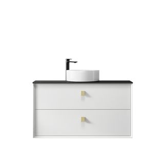Boston 900mm Satin White Wall Hung Vanity with Empire Black Top 2TH