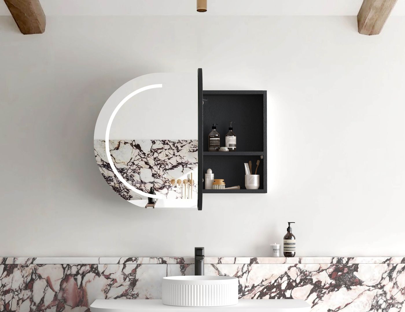 LED Bondi 900x600 Black Oak Shaving Cabinet