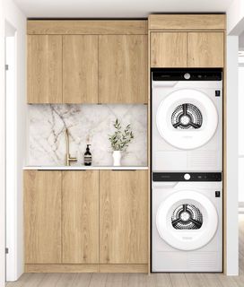 Laundry Kit 1715C Byron/Bondi Natural Oak with Natural Carrara Marble Top