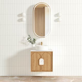 Laguna 600mm Natural American Oak Wall Hung Vanity with Pure White Top