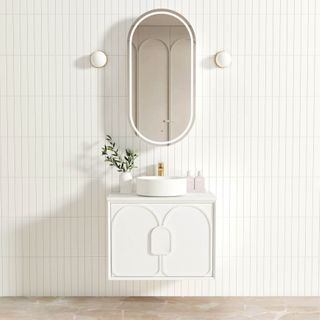 Laguna 750mm Satin White Wall Hung Vanity with Pure White Top