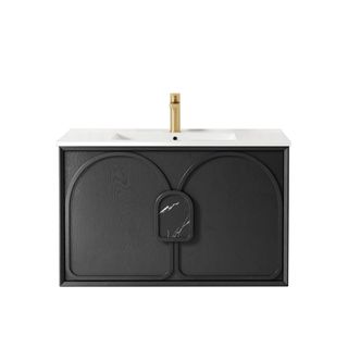 Laguna 900mm Black American Oak Wall Hung Vanity with Ceramic Top