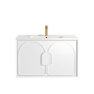 Laguna 900mm Satin White Wall Hung Vanity with Ceramic Top
