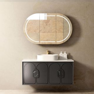 Laguna 1200mm Black American Oak Wall Hung Vanity with Natural Carrara Marble Top