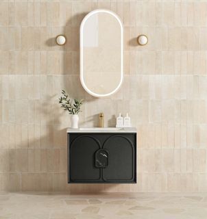 Laguna 750mm Black American Oak Wall Hung Vanity with Undermount Natural Carrara Marble Top & Basin
