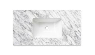 Laguna 900mm Satin White Wall Hung Vanity with Undermount Natural Carrara Marble Top & Basin