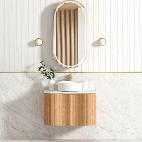 Bondi 750mm Woodland Oak Fluted Curve Vanity (12TH & NTH Only)