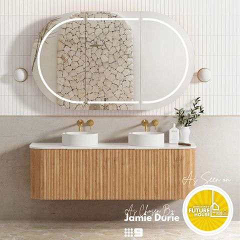 Bondi 1500mm Woodland Oak Fluted Curve Vanity