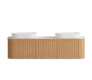 Bondi 1800mm Woodland Oak Fluted Curve Vanity with Natural Carrara Marble Top