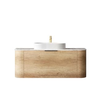 Bondi 1200mm Natural Oak Wall Hung Curve Vanity with Natural Carrara Marble Top