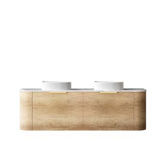 Bondi 1500mm Natural Oak Wall Hung Curve Vanity with Natural Carrara Marble Top