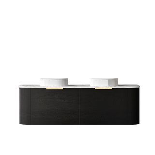 Bondi 1500mm Black Oak Wall Hung Curve Vanity with Natural Carrara Marble Top