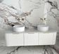 Bondi 1800mm Satin White Fluted Wall Hung Curve Vanity with Natural Carrara Marble Top