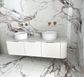 Bondi 1800mm Satin White Fluted Wall Hung Curve Vanity with Natural Carrara Marble Top