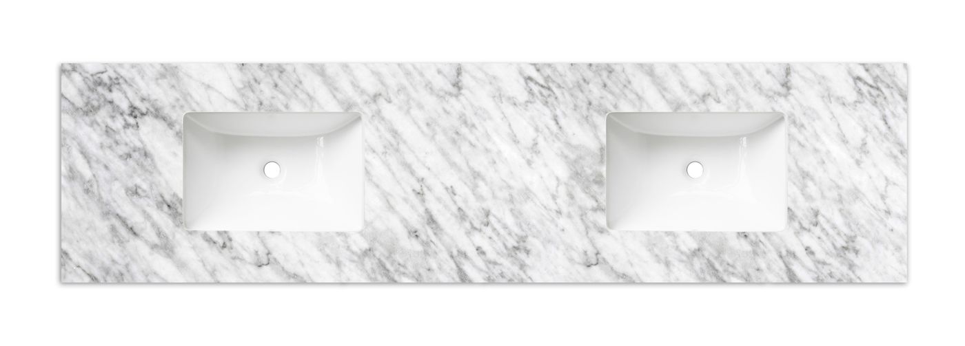 Natural Carrara Marble 1800x465x18 Top with Double Undermount Basins