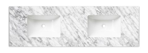 Natural Carrara Marble 1500x465x18 Top with Double Undermount Basins