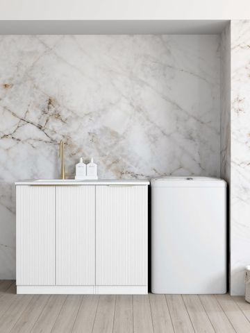 Bondi White Base Laundry Cabinet with Stone Top and Sink 1060x600x900