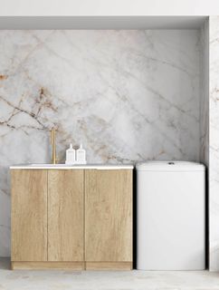 Byron/Bondi Natural Oak Base Laundry Cabinet with 1060mm Pure White Top