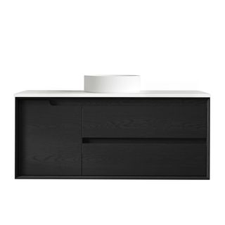 Byron 1200mm Black Oak Wall Hung Vanity with Pure White Top