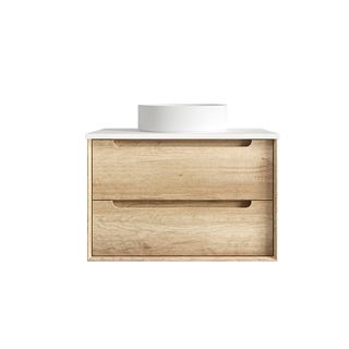 Byron 750mm Natural Oak Wall Hung Vanity with Pure White Top