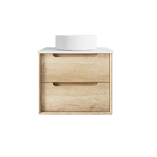 Byron 600mm Natural Oak Wall Hung Vanity with Pure White Top