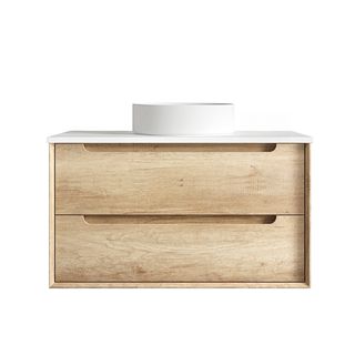 Byron 900mm Natural Oak Wall Hung Vanity with Pure White Top