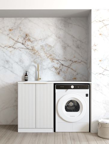 Noosa White Base Laundry Cabinet with Stone Top and Sink 1300x600x900