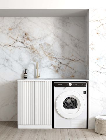 Bondi White Base Laundry Cabinet with Stone Top and Sink 1300x600x900