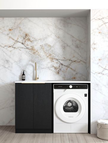 Byron/Bondi Black Oak Base Laundry Cabinet with Stone Top and Sink 1300x600x900