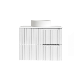 Noosa Fluted 750mm Satin White Wall Hung Vanity With Pure White Top