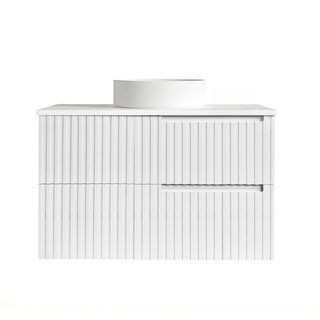 Noosa Fluted 900mm Satin White Wall Hung Vanity With Pure White Top