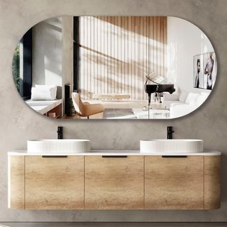 Bondi 1800mm Natural Oak Wall Hung Curve Vanity with Pure White Top