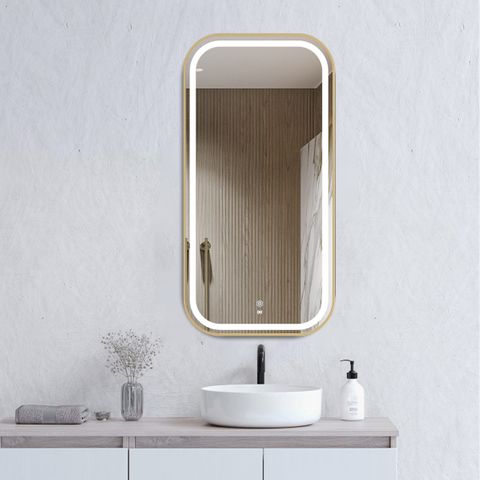 LED Newport 900(H)x450(W) Gold Metal Frame Mirror Soft Square
