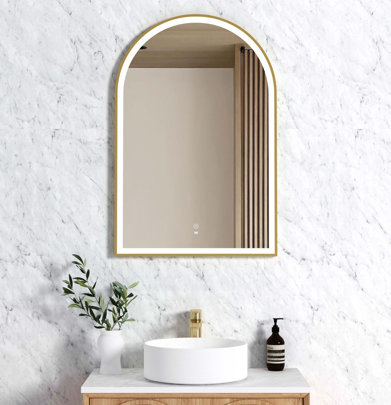 LED Archie 900x600 Gold Metal Frame Mirror