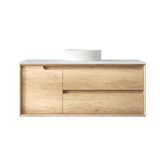 Byron 1200mm Natural Oak Wall Hung Vanity with Cloudy Carrara Top