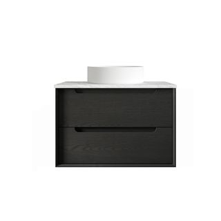 Byron 750mm Black Oak Wall Hung Vanity with Cloudy Carrara Top
