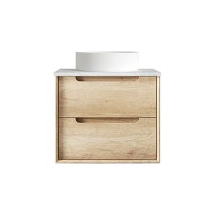 Byron 600mm Natural Oak Wall Hung Vanity with Cloudy Carrara Top