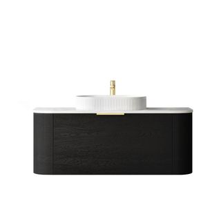 Bondi 1200mm Black Oak Wall Hung Curve Vanity with Cloudy Carrara Top