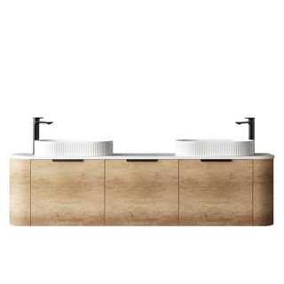 Bondi 1800mm Natural Oak Wall Hung Curve Vanity with Cloudy Carrara Top